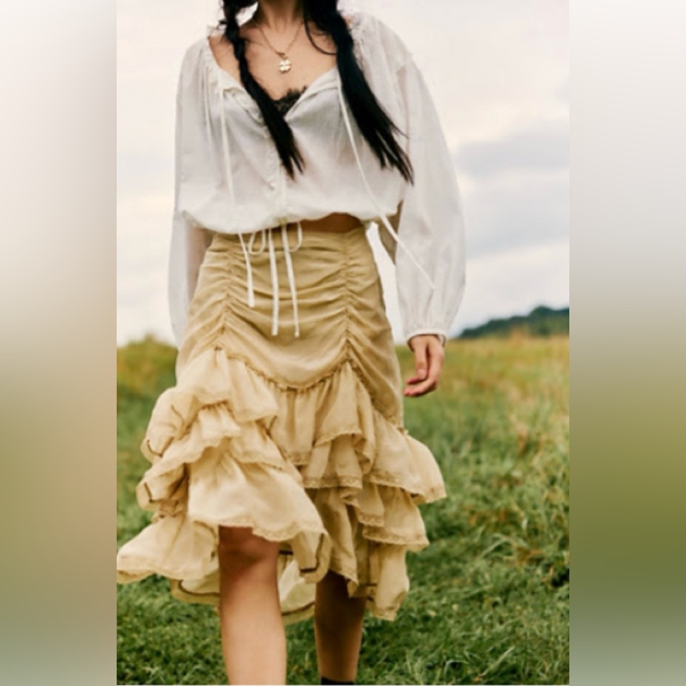 Free People Calliope Ruffle Midi Skirt